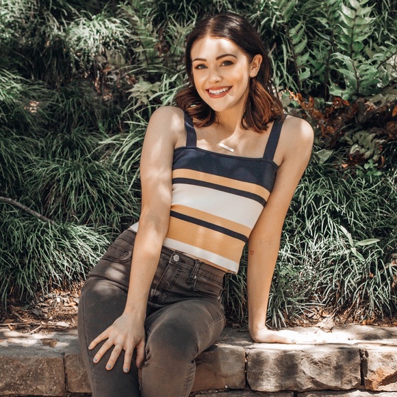 NEW // Striped Crop Top - Mustard/Navy - Picture 6 of 7